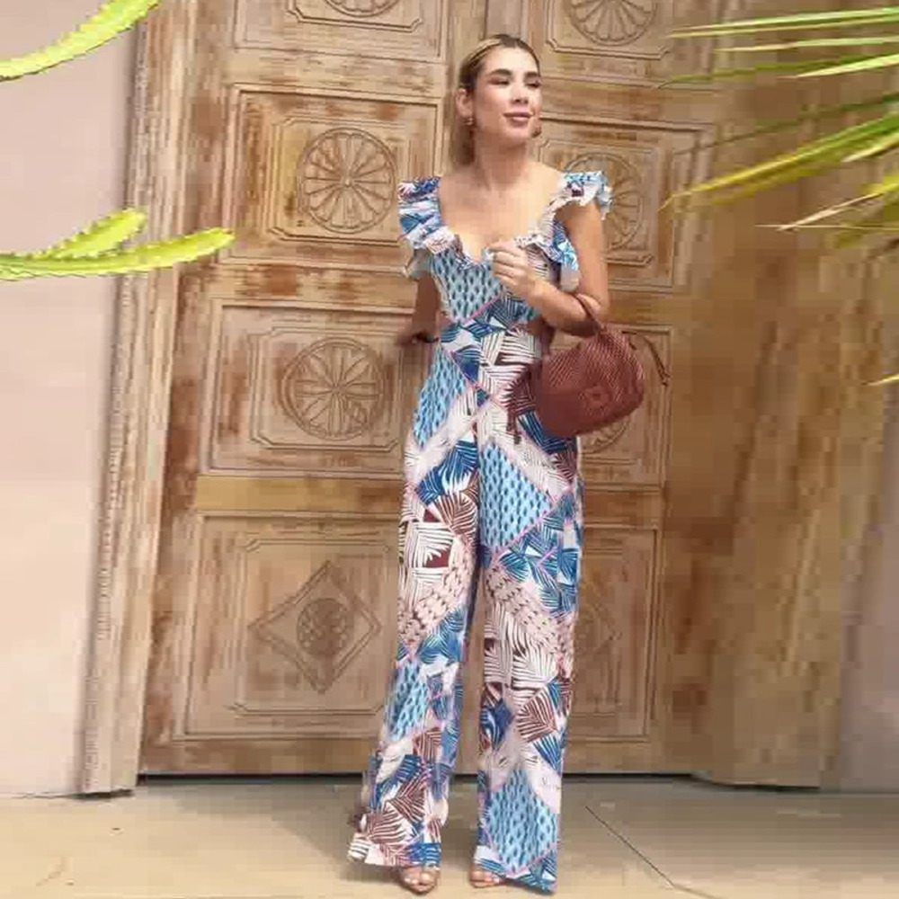 Forever 21 Ruffled Sleeveless Cinched Waist Resort Jumpsuit